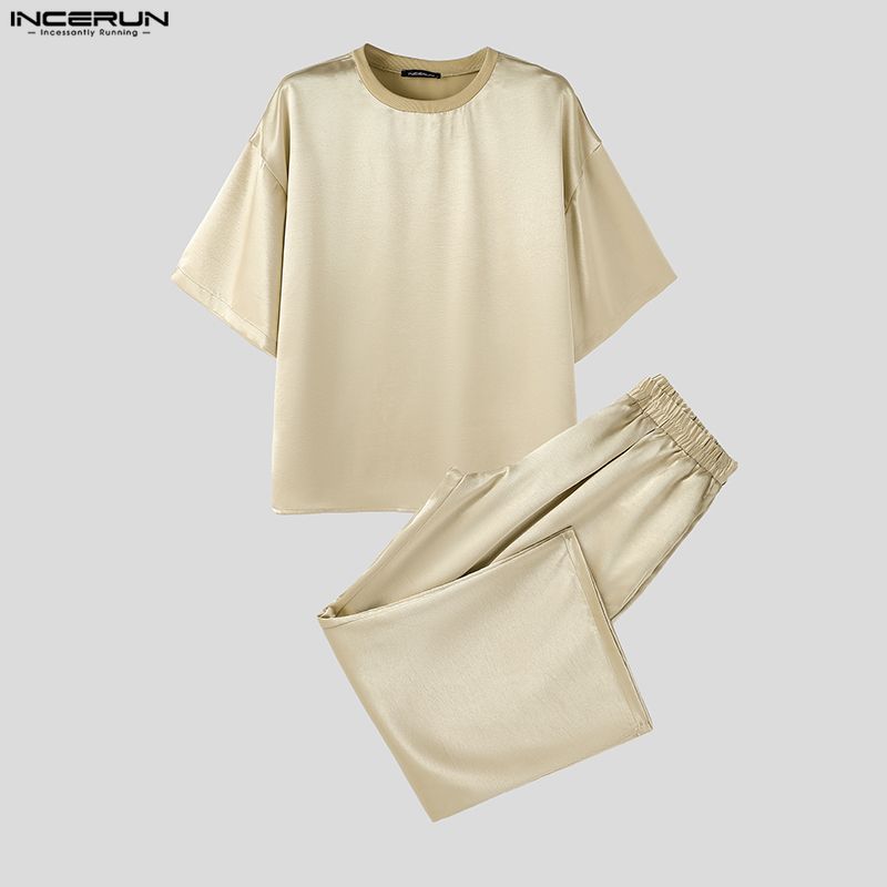 Men'S Fashion Loose Pants - Мужские комплекты INCERUN: однотонные свободные блестящие