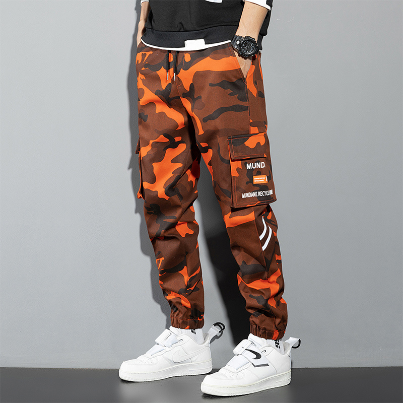 Mens Fashion Camo Pants - Оранжевые брюки-карго, мужские Джоггеры в стиле