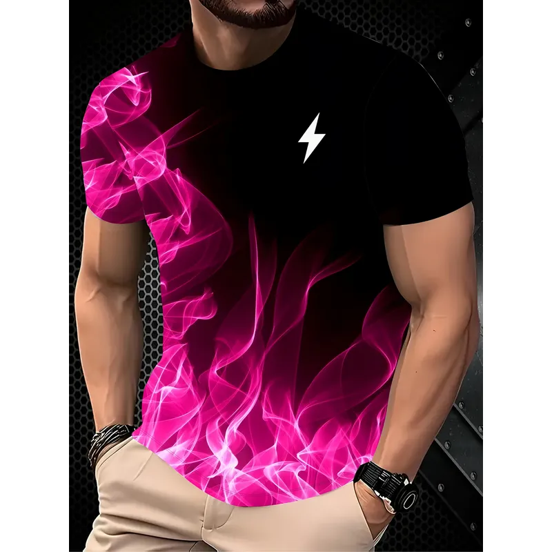 Men'S Fashion Pink Shirt - Мужская футболка с принтом молнии, градиент