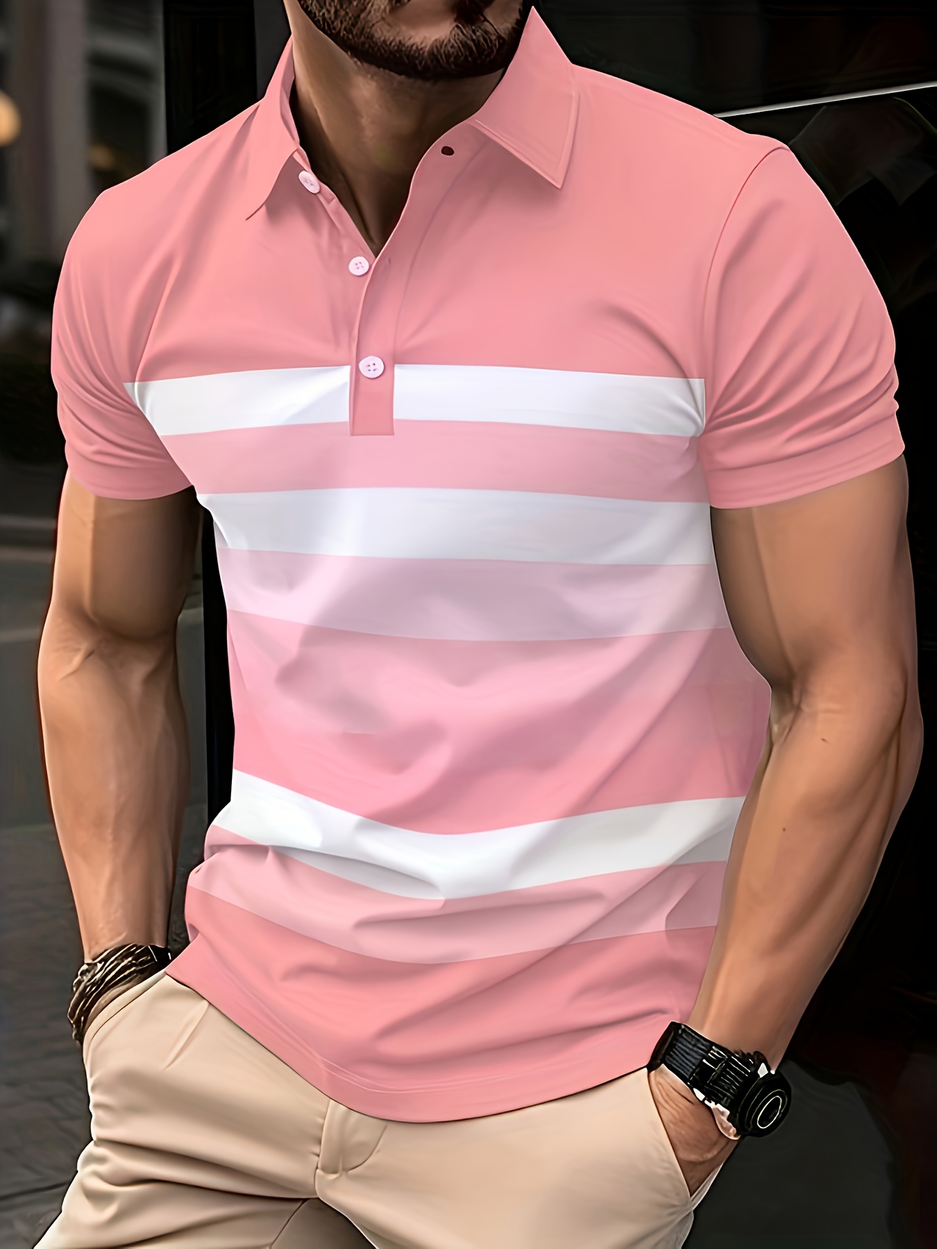 Летняя мужская рубашка с корот – обзор и цена Men'S Fashion Pink Shirt
